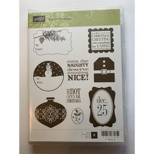 Stampin Up TAGS TIL CHRISTMAS Stamp Set Santa Snowman Gift Pine Holly Ornaments